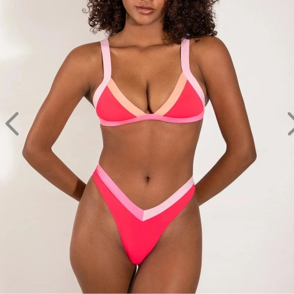 NWT OneOne Swimwear SET Bikini Gili Kameron Jesse Pink Red NEW Cheeky Triangle - Picture 3 of 13
